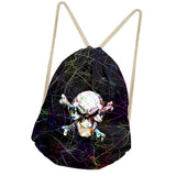 Maxbell Multi-Function Drawstring Bag Storge Bag Skull Gym Travel Backpack Black&White - Aladdin Shoppers