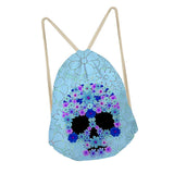 Maxbell Multi-Function Drawstring Bag Storge Bag Skull Gym Travel Backpack Blue