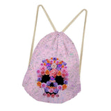 Maxbell Multi-Function Drawstring Bag Storge Bag Skull Gym Travel Backpack Rose Pink
