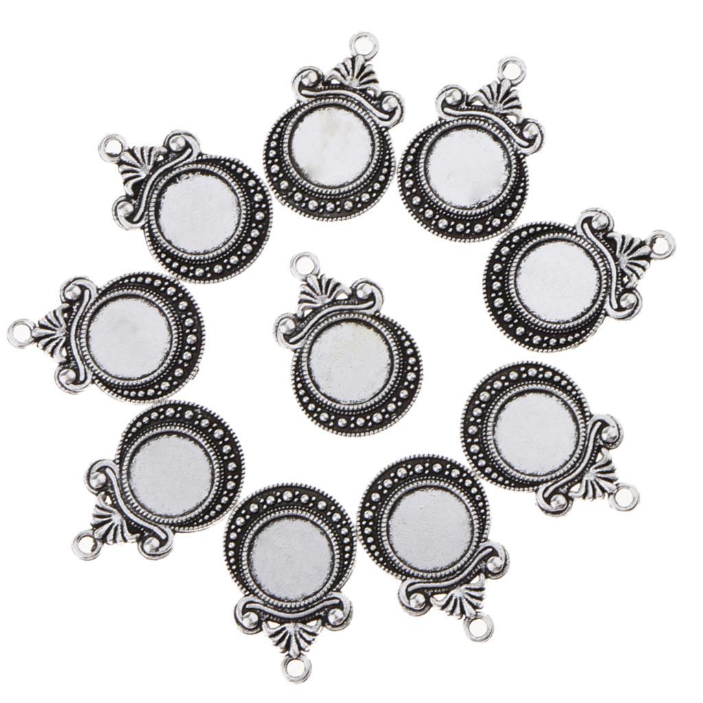 Maxbell Pack of 10 Vintage Silver Round Charm Pendants Bezel Trays Jewelry Making Supplies 1 - Aladdin Shoppers