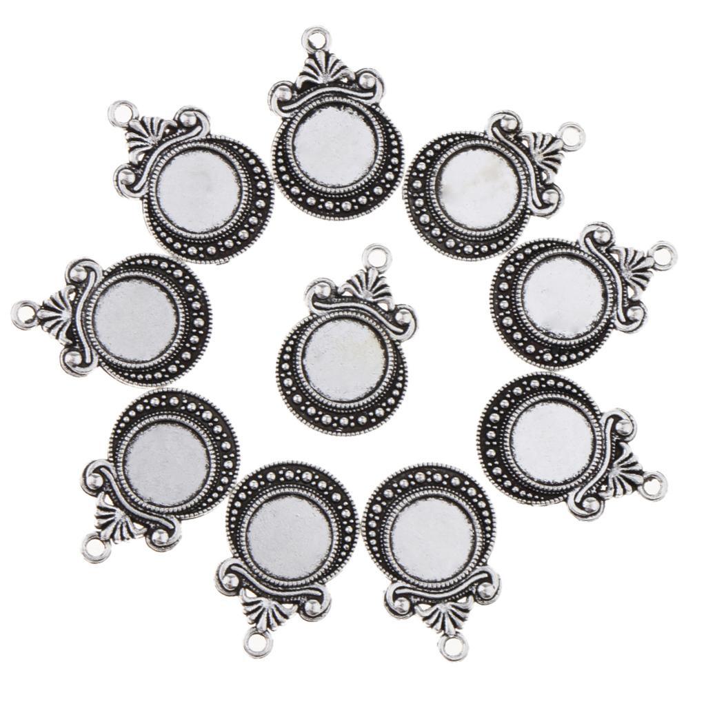 Maxbell Pack of 10 Vintage Silver Round Charm Pendants Bezel Trays Jewelry Making Supplies 1 - Aladdin Shoppers