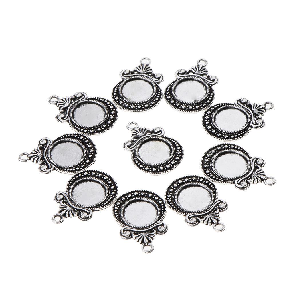 Maxbell Pack of 10 Vintage Silver Round Charm Pendants Bezel Trays Jewelry Making Supplies 1 - Aladdin Shoppers