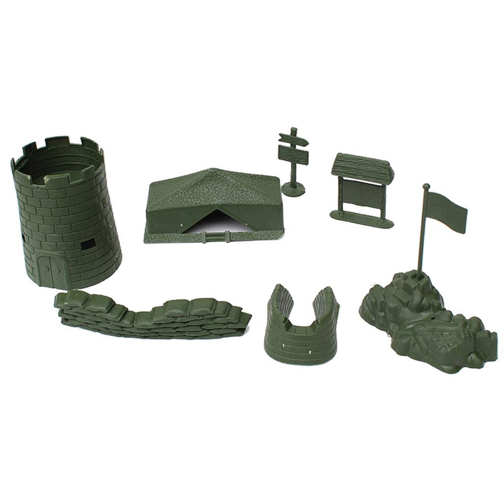 Maxbell Plastic Army Base Set World War II Army Men Assorted Accessories Sand Scene Model Toy - 7 Pieces/set - Aladdin Shoppers