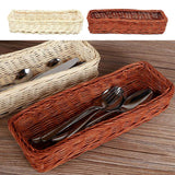 Maxbell Rattan Fork Tableware Storage Basket Desktop Cosmetic Shelf Box White - Aladdin Shoppers