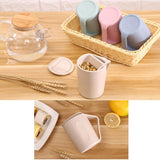 Maxbell Retro Eco-friendly Wheat Straw Cup Cute Mouthwash Rinsing Mug W Cover Beige - Aladdin Shoppers