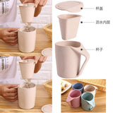 Maxbell Retro Eco-friendly Wheat Straw Cup Cute Mouthwash Rinsing Mug W Cover Beige - Aladdin Shoppers