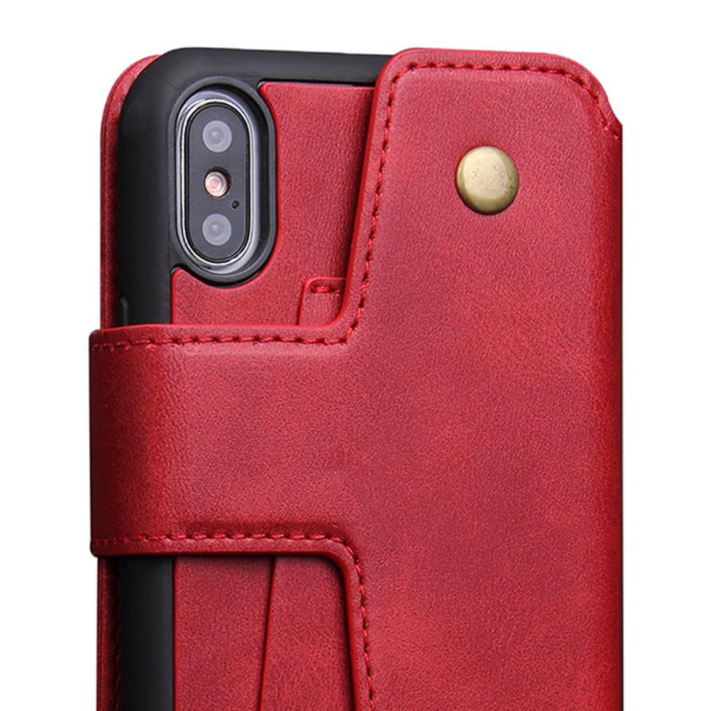 Maxbell Solid Color Wallet Phone Case Card Slot Holder Cover for iphone X/Xs Red - Aladdin Shoppers