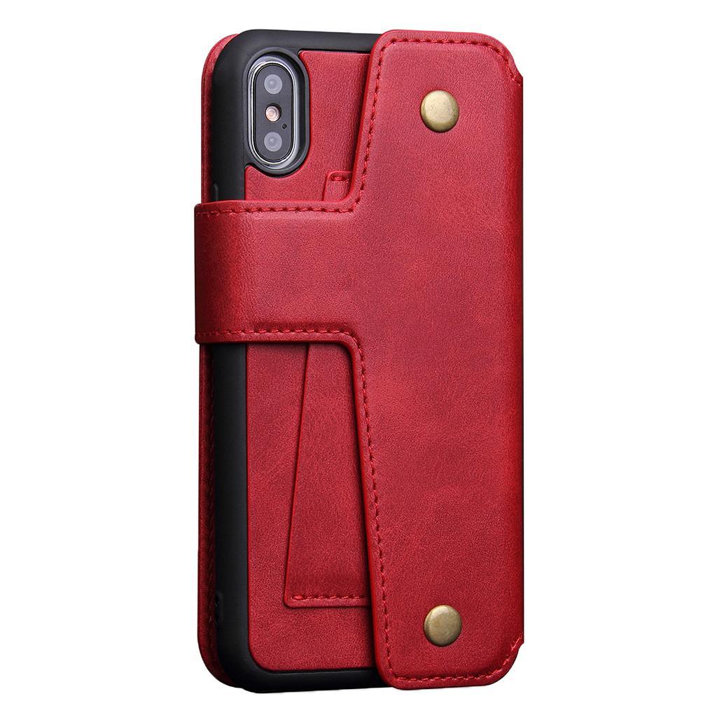 Maxbell Solid Color Wallet Phone Case Card Slot Holder Cover for iphone X/Xs Red - Aladdin Shoppers