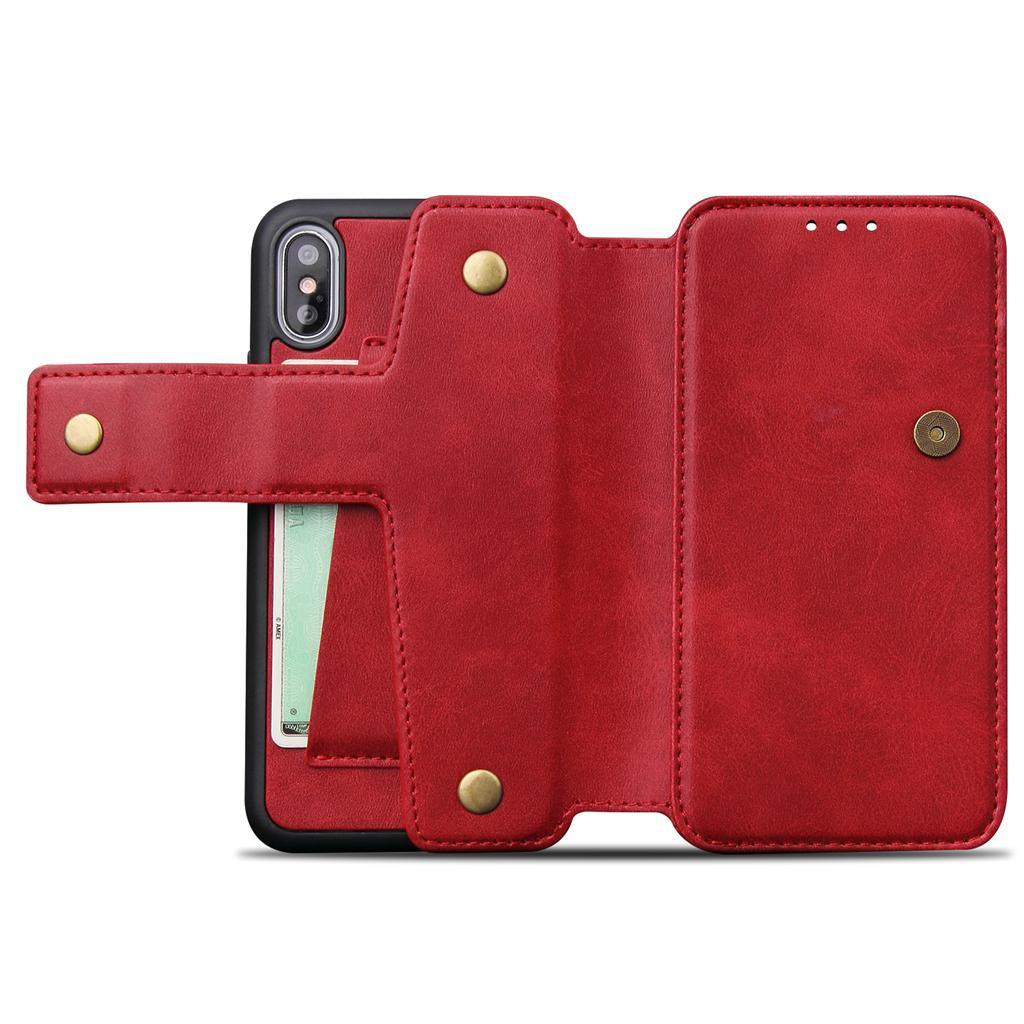 Maxbell Solid Color Wallet Phone Case Card Slot Holder Cover for iphone X/Xs Red - Aladdin Shoppers