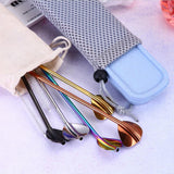 Maxbell Stainless Steel Creative Straw with Stirring Spoon Round Black - Aladdin Shoppers