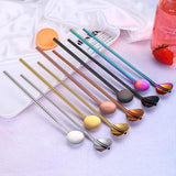 Maxbell Stainless Steel Creative Straw with Stirring Spoon Round Gold - Aladdin Shoppers