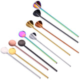 Maxbell Stainless Steel Creative Straw with Stirring Spoon Round Silver - Aladdin Shoppers