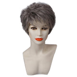 Maxbell Stylish Women Fluffy Layered Real Human Hair Short Grey Wig for Party Cosplay/Daily Wear - Aladdin Shoppers
