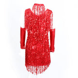 Maxbell V Neck 1920s Sequin Fringe Charleston Flapper Dance Dresses Costumes L red - Aladdin Shoppers