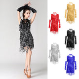 Maxbell V Neck 1920s Sequin Fringe Charleston Flapper Dance Dresses Costumes L red - Aladdin Shoppers