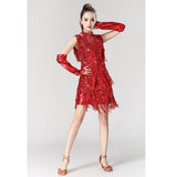 Maxbell V Neck 1920s Sequin Fringe Charleston Flapper Dance Dresses Costumes L red - Aladdin Shoppers