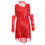 Maxbell V Neck 1920s Sequin Fringe Charleston Flapper Dance Dresses Costumes L red - Aladdin Shoppers