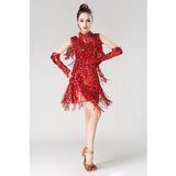 Maxbell V Neck 1920s Sequin Fringe Charleston Flapper Dance Dresses Costumes L red - Aladdin Shoppers