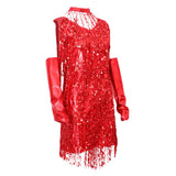 Maxbell V Neck 1920s Sequin Fringe Charleston Flapper Dance Dresses Costumes L red - Aladdin Shoppers