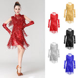 Maxbell V Neck 1920s Sequin Fringe Charleston Flapper Dance Dresses Costumes L red - Aladdin Shoppers