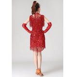 Maxbell V Neck 1920s Sequin Fringe Charleston Flapper Dance Dresses Costumes L red - Aladdin Shoppers