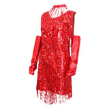 Maxbell V Neck 1920s Sequin Fringe Charleston Flapper Dance Dresses Costumes L red - Aladdin Shoppers