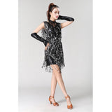 Maxbell V Neck 1920s Sequin Fringe Charleston Flapper Dance Dresses Costumes M silver black - Aladdin Shoppers