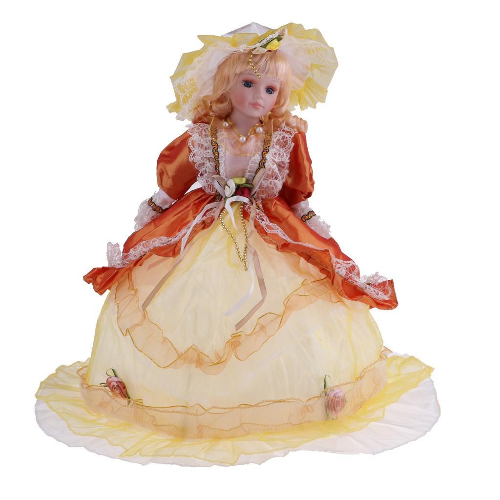 Maxbell Vintage Elegant Victorian Porcelain Doll Splicing Doll 18inch Yellow Dress - Aladdin Shoppers