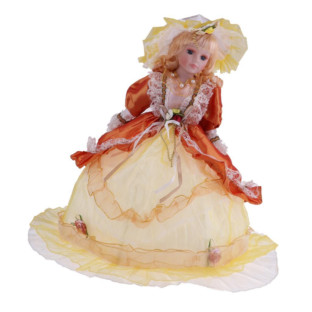 Maxbell Vintage Elegant Victorian Porcelain Doll Splicing Doll 18inch Yellow Dress - Aladdin Shoppers