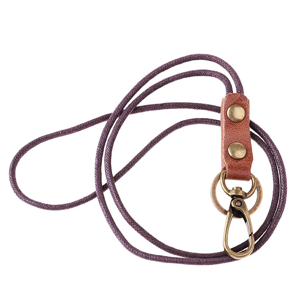Maxbell Vintage Leather Lanyard Neck Wrist Strap ID Card Badge Phone Key Holder 49cm Neck strap - Aladdin Shoppers