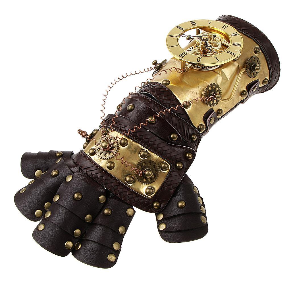 Maxbell Vintage Steampunk Rivets PU Leather Arm Band Gold Metal Arm Cuff Gloves Costume Prop - Aladdin Shoppers