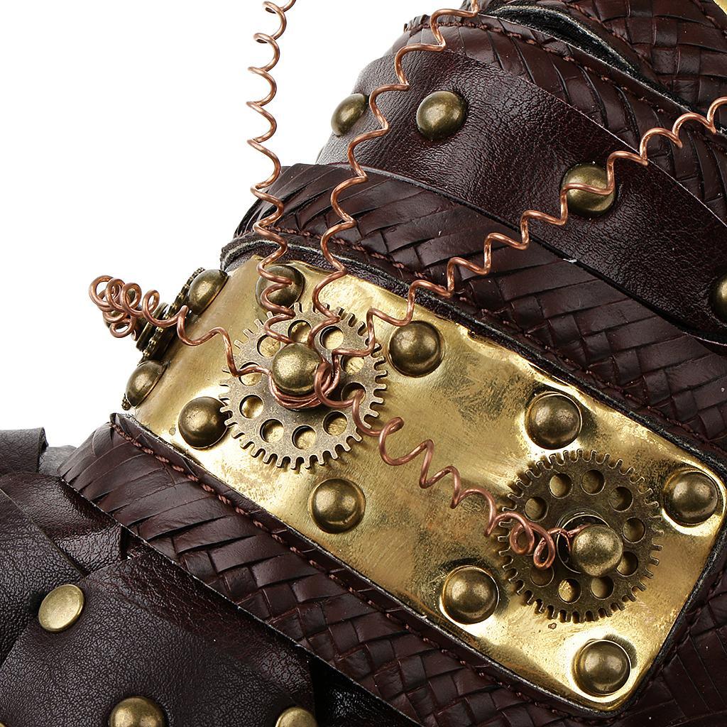 Maxbell Vintage Steampunk Rivets PU Leather Arm Band Gold Metal Arm Cuff Gloves Costume Prop - Aladdin Shoppers