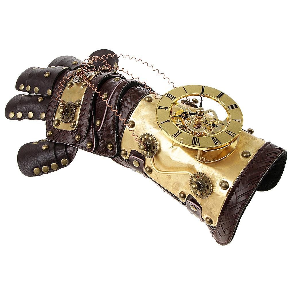 Maxbell Vintage Steampunk Rivets PU Leather Arm Band Gold Metal Arm Cuff Gloves Costume Prop - Aladdin Shoppers