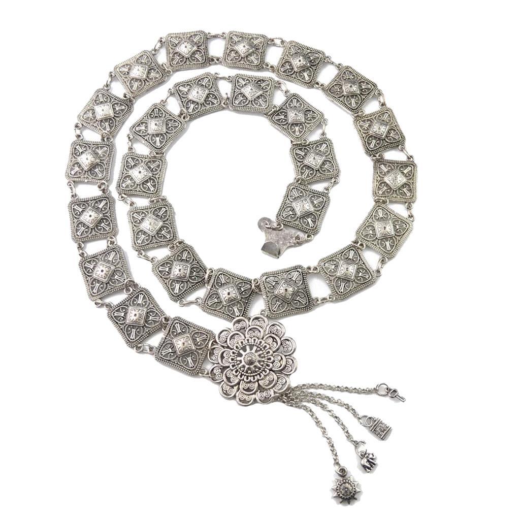 Maxbell Vintage Turkish Geometric Square Carved Waist Belt Silver Belly Body Chain - Aladdin Shoppers