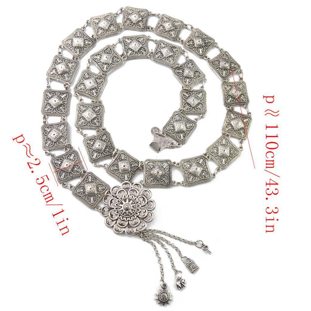 Maxbell Vintage Turkish Geometric Square Carved Waist Belt Silver Belly Body Chain - Aladdin Shoppers