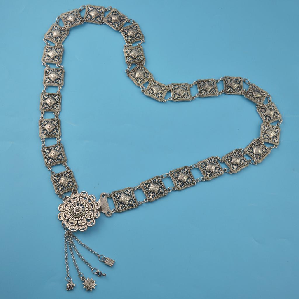 Maxbell Vintage Turkish Geometric Square Carved Waist Belt Silver Belly Body Chain - Aladdin Shoppers