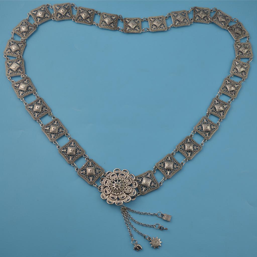 Maxbell Vintage Turkish Geometric Square Carved Waist Belt Silver Belly Body Chain - Aladdin Shoppers