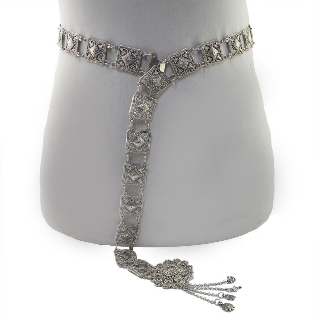 Maxbell Vintage Turkish Geometric Square Carved Waist Belt Silver Belly Body Chain - Aladdin Shoppers