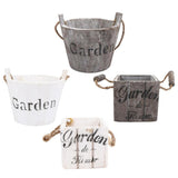 Maxbell Vintage Wood Bucket Shabby Chic Flower Pots Garden Planter Pot Round Brown - Aladdin Shoppers