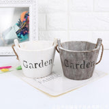 Maxbell Vintage Wood Bucket Shabby Chic Flower Pots Garden Planter Pot Round Brown - Aladdin Shoppers