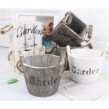 Maxbell Vintage Wood Bucket Shabby Chic Flower Pots Garden Planter Pot Round Brown - Aladdin Shoppers
