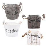 Maxbell Vintage Wood Bucket Shabby Chic Flower Pots Garden Planter Pot Round Brown - Aladdin Shoppers
