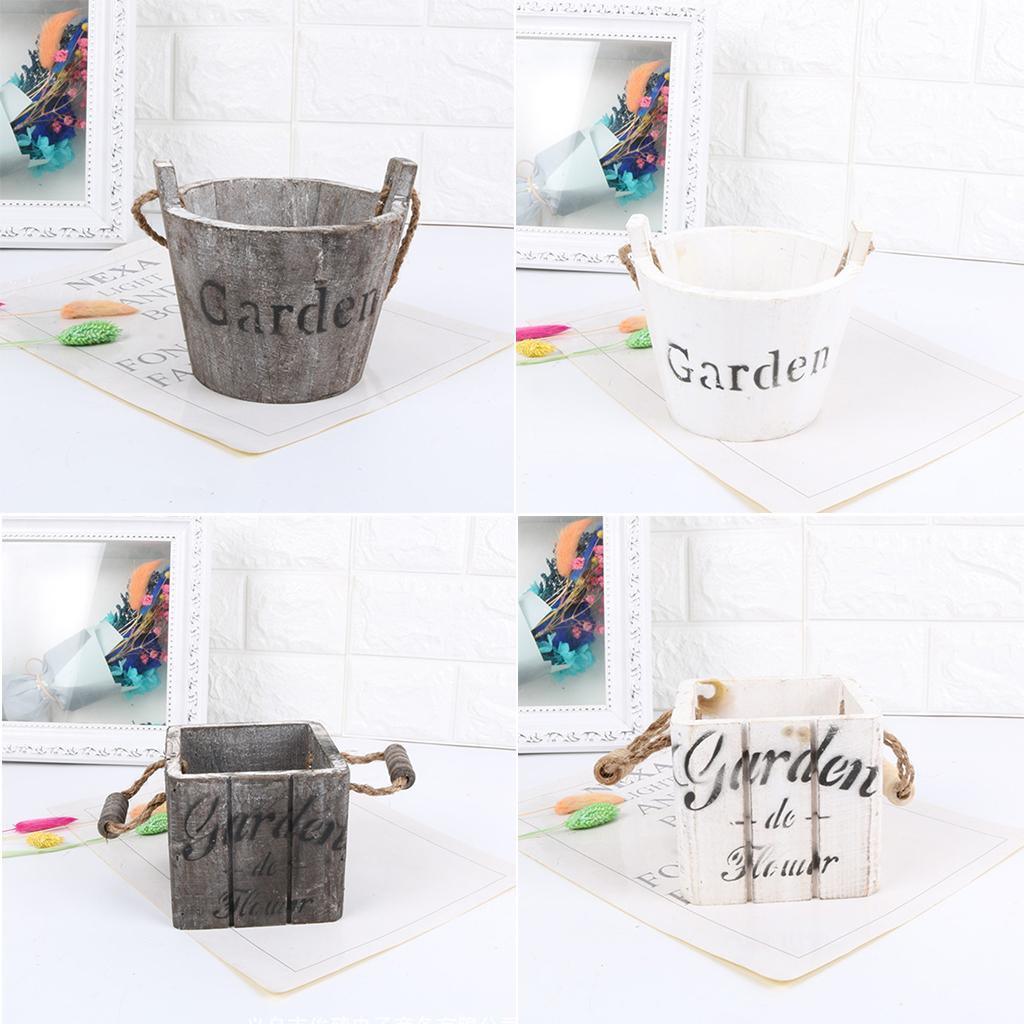 Maxbell Vintage Wood Bucket Shabby Chic Flower Pots Garden Planter Pot Round Brown - Aladdin Shoppers
