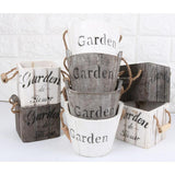 Maxbell Vintage Wood Bucket Shabby Chic Flower Pots Garden Planter Pot Round Brown - Aladdin Shoppers