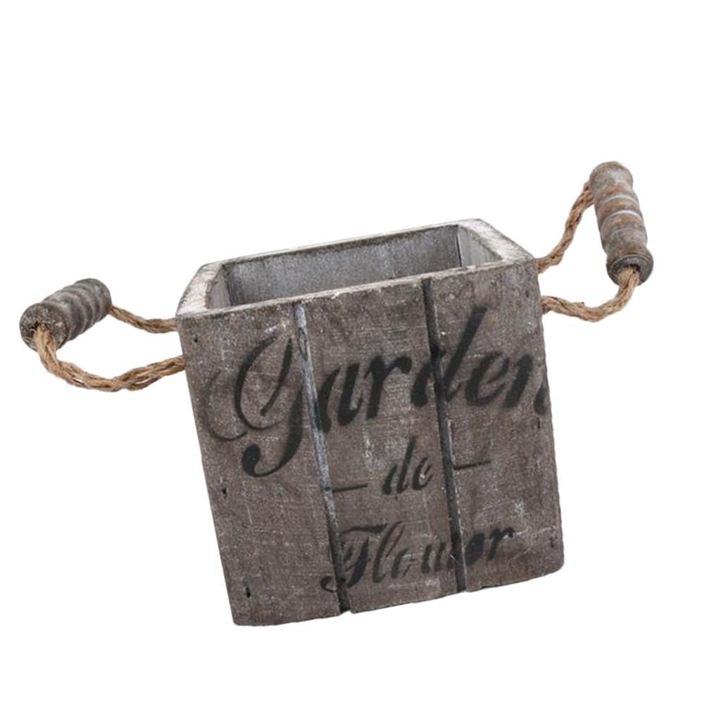Maxbell Vintage Wood Bucket Shabby Chic Flower Pots Garden Planter Pot Square Brown - Aladdin Shoppers