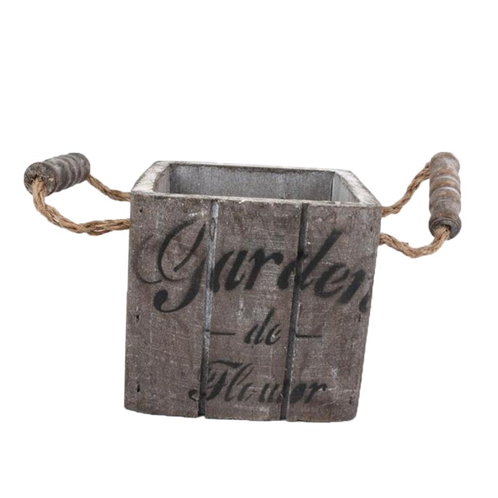 Maxbell Vintage Wood Bucket Shabby Chic Flower Pots Garden Planter Pot Square Brown - Aladdin Shoppers