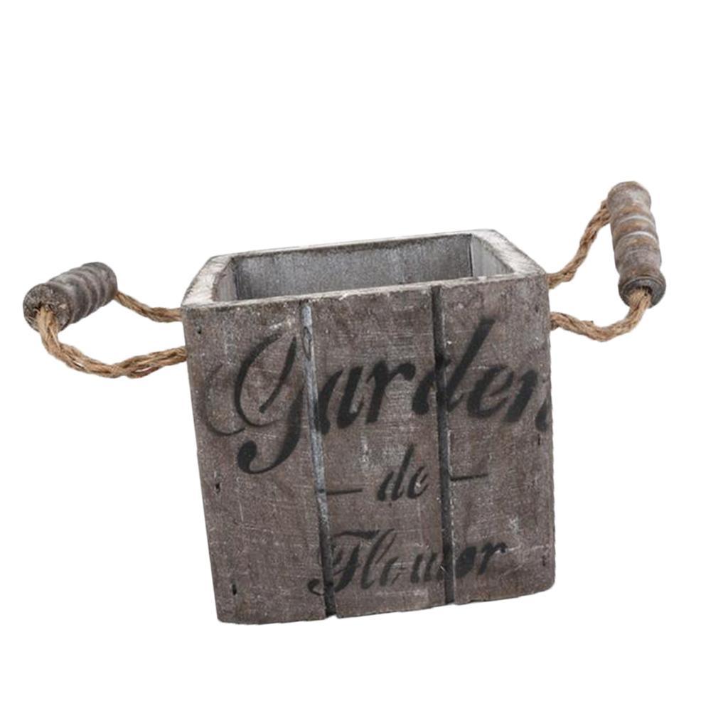 Maxbell Vintage Wood Bucket Shabby Chic Flower Pots Garden Planter Pot Square Brown - Aladdin Shoppers