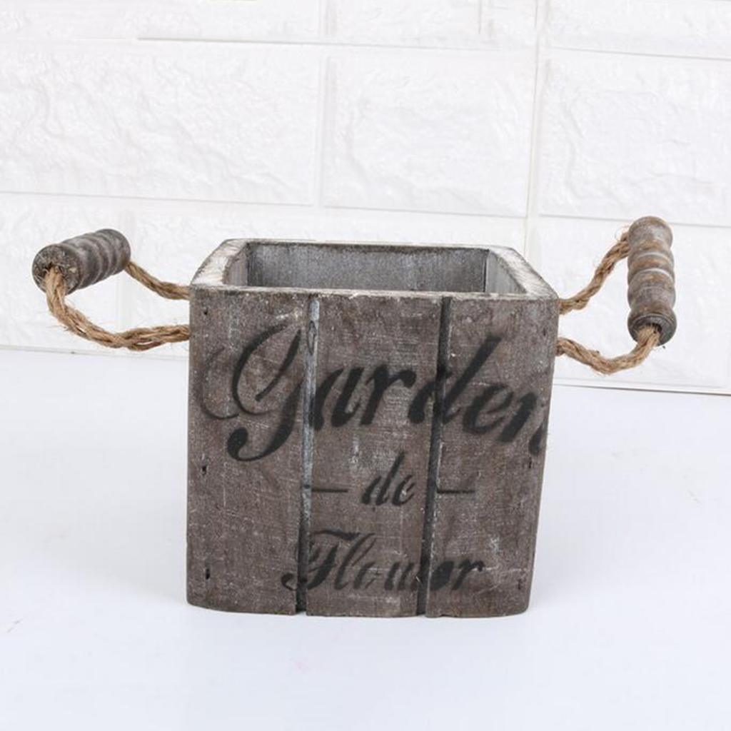 Maxbell Vintage Wood Bucket Shabby Chic Flower Pots Garden Planter Pot Square Brown - Aladdin Shoppers