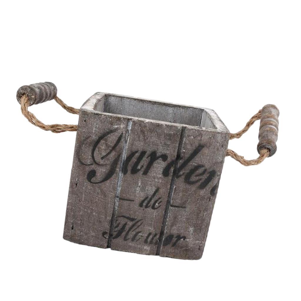 Maxbell Vintage Wood Bucket Shabby Chic Flower Pots Garden Planter Pot Square Brown - Aladdin Shoppers