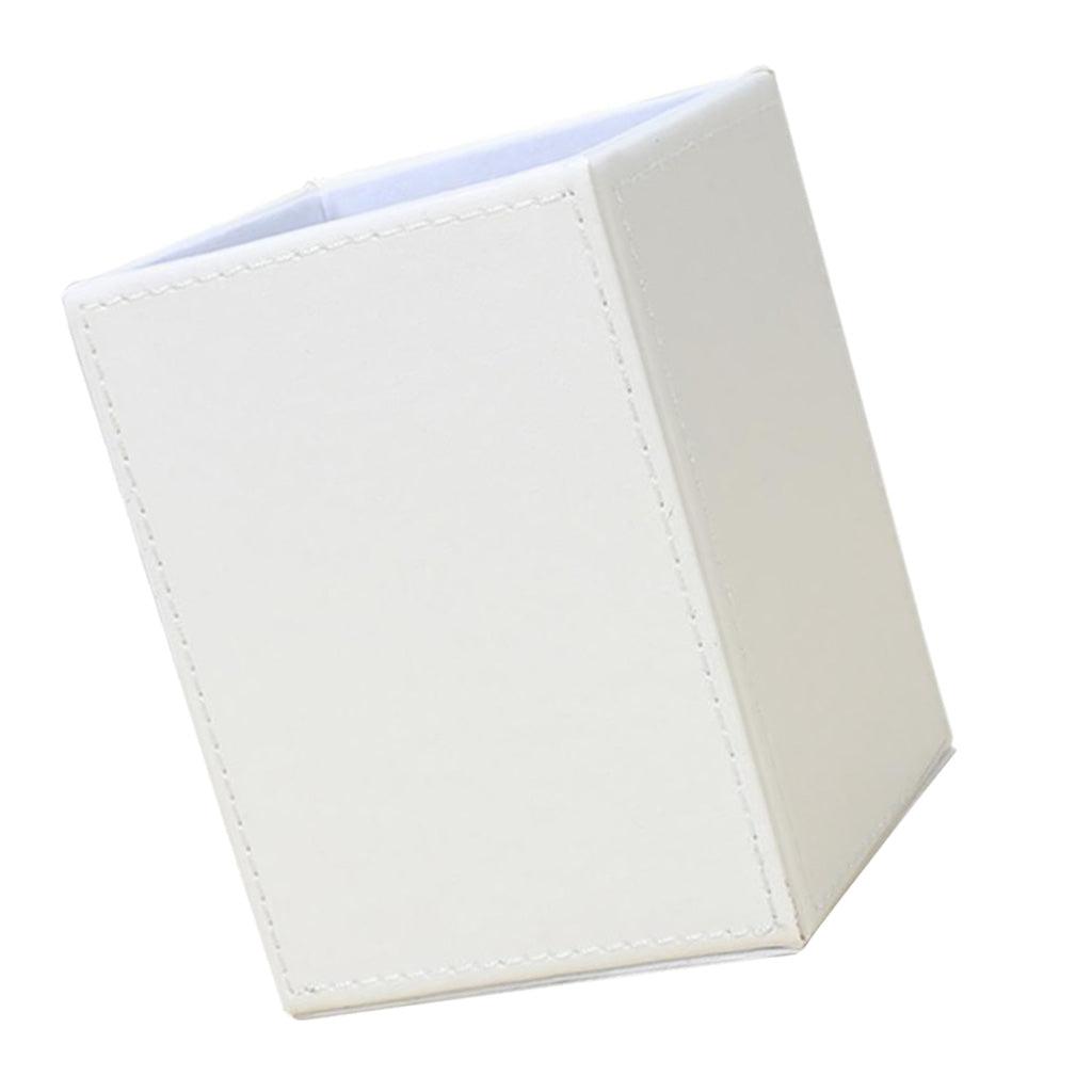 Maxbell White Plain Square Leather Pen Container Brush Pot Tabletop Storage Box